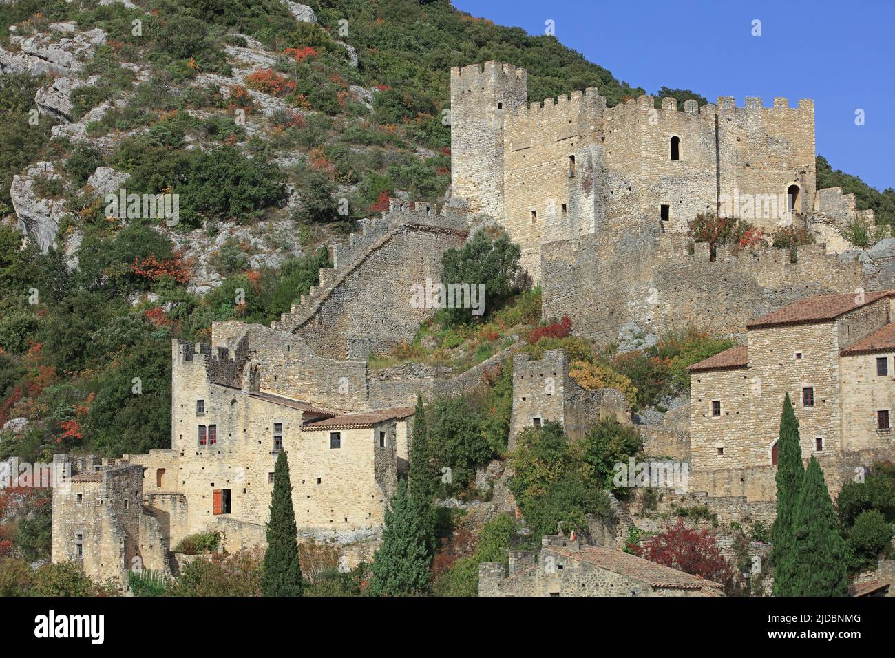 France, Ardèche Saint-Montan medieval village of character dominated by a feudal castle Stock Photo
