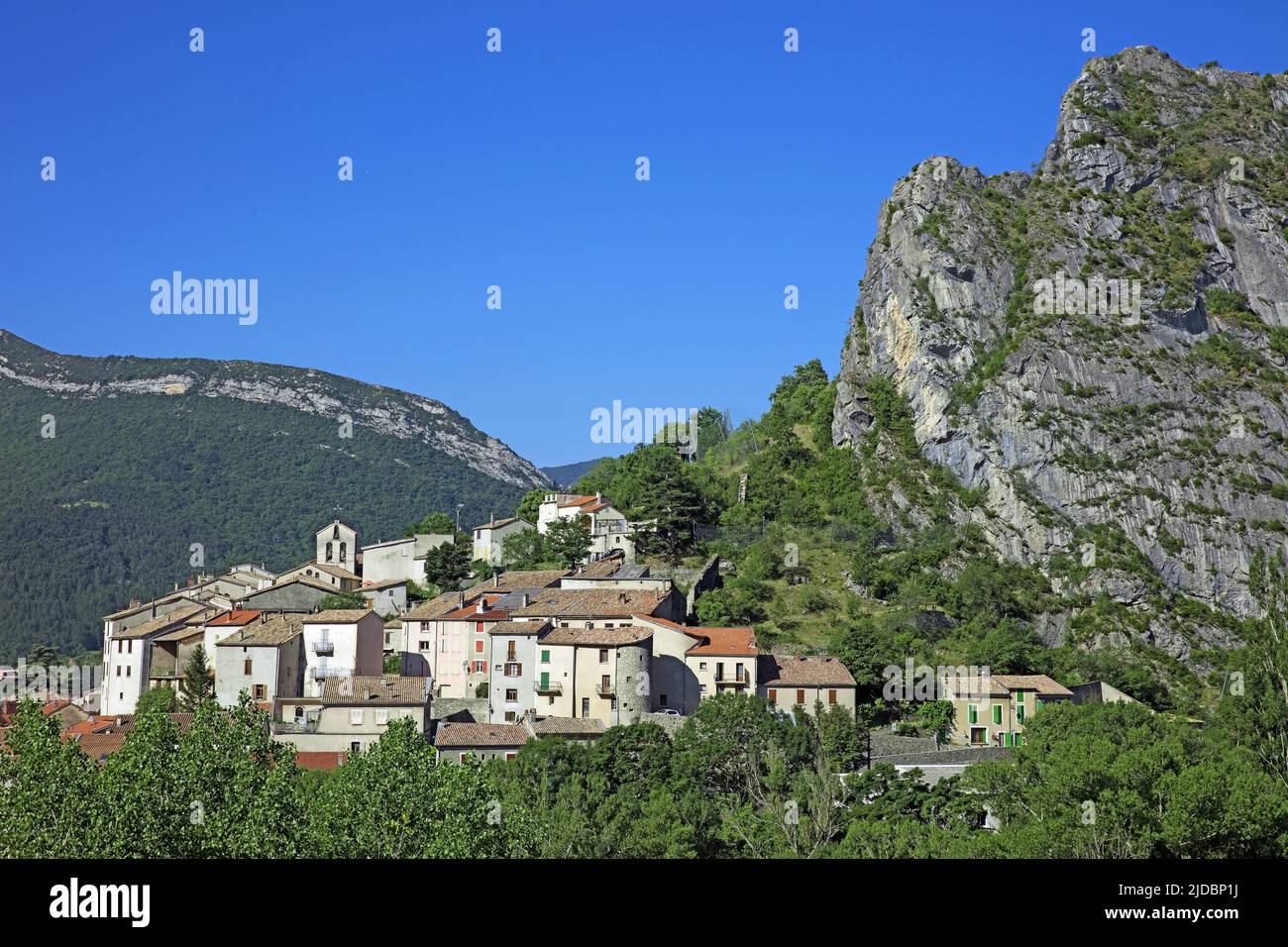 France, Hautes-Alpes Serres, village located in the Buëch valley Stock Photo