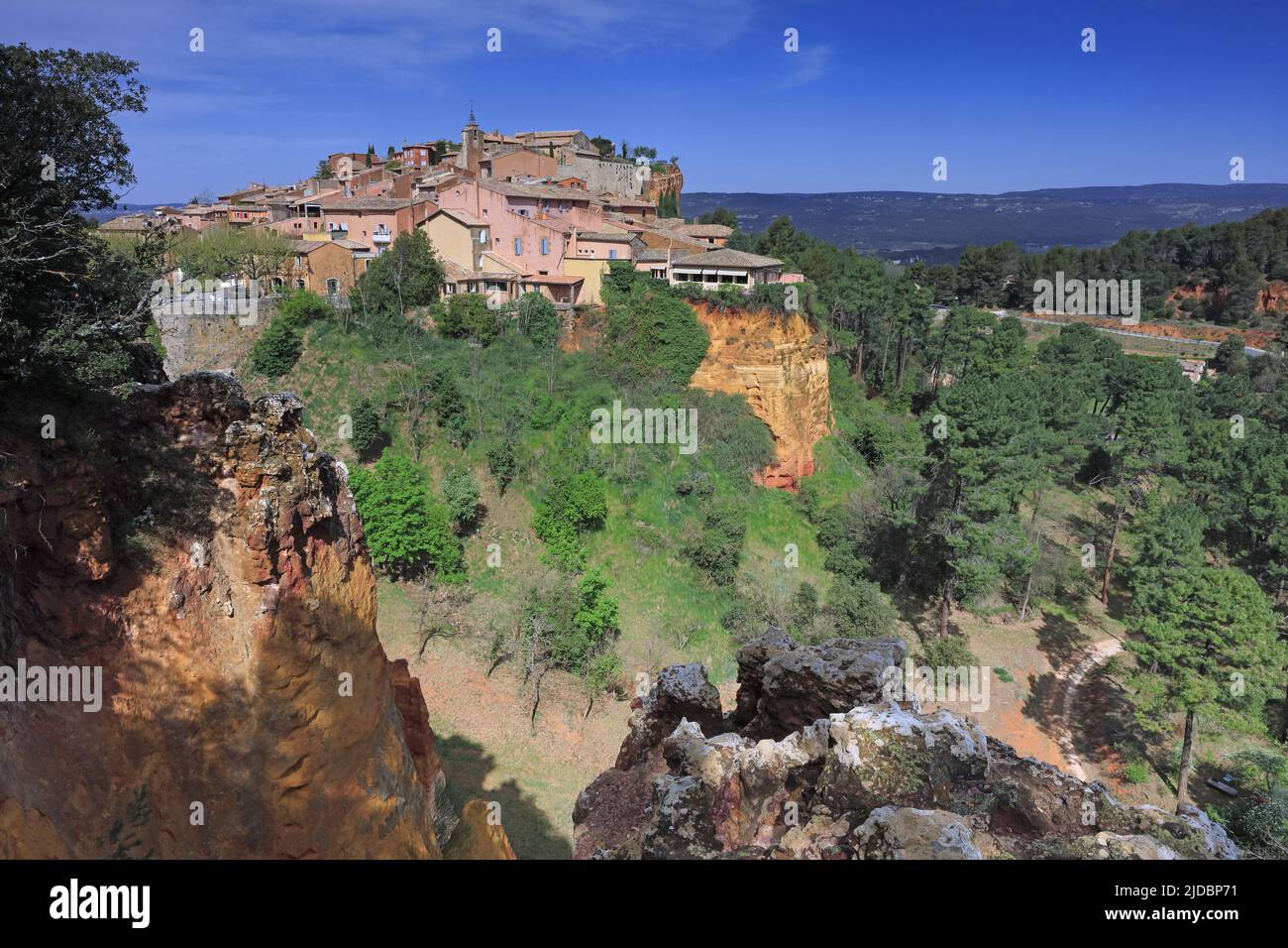 France, Vaucluse, Roussillon, the village, the ochre quarries Stock Photo