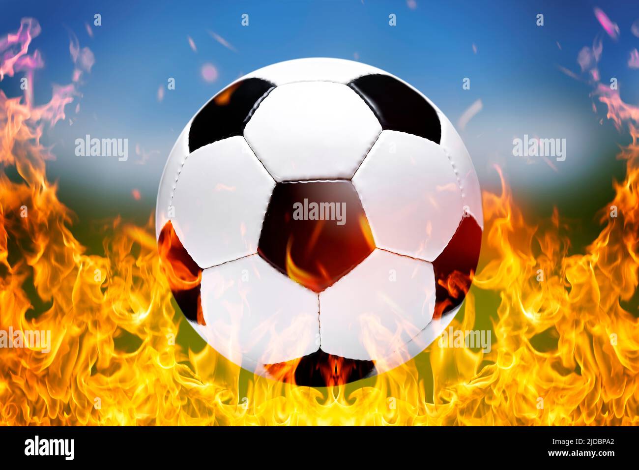 Soccer ball and flames Stock Photo