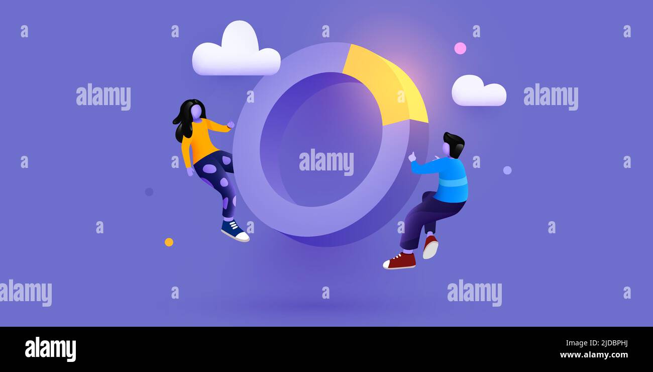 People interacting with charts and analysing statistics and data. Vector illustration Stock Vector