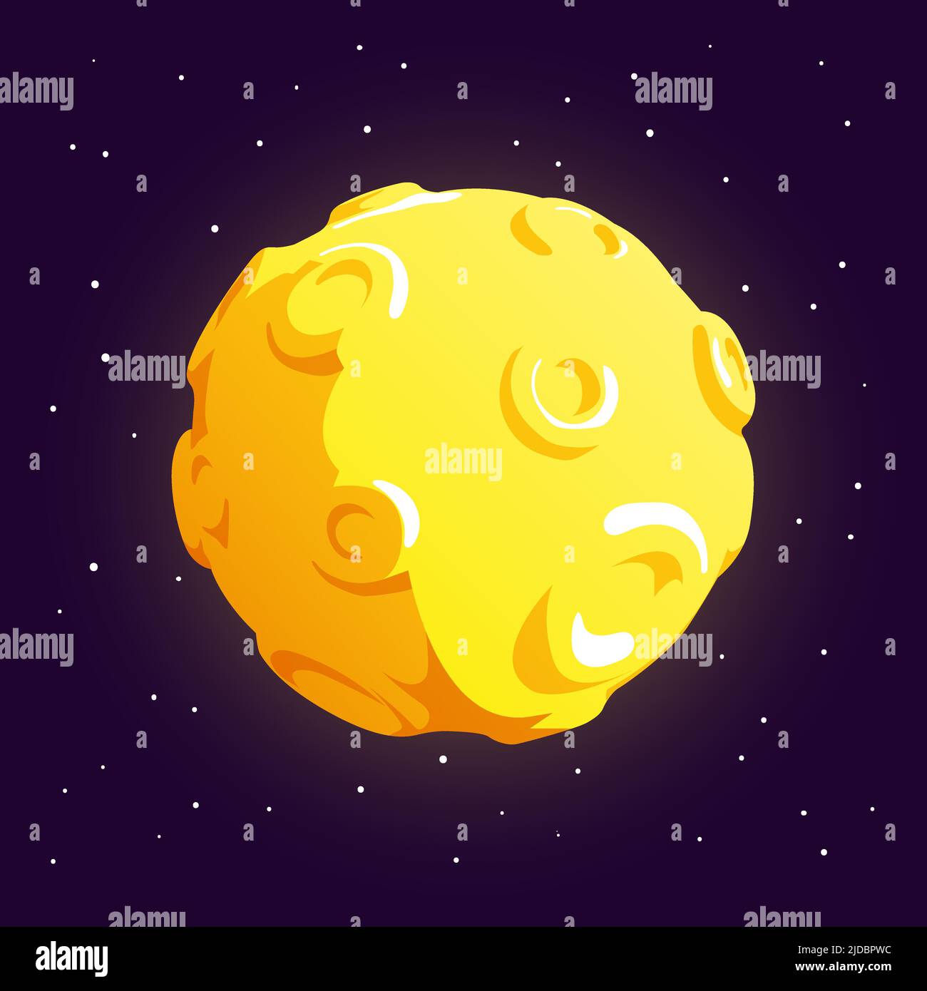 Cartoon moon with craters glows in space Stock Vector