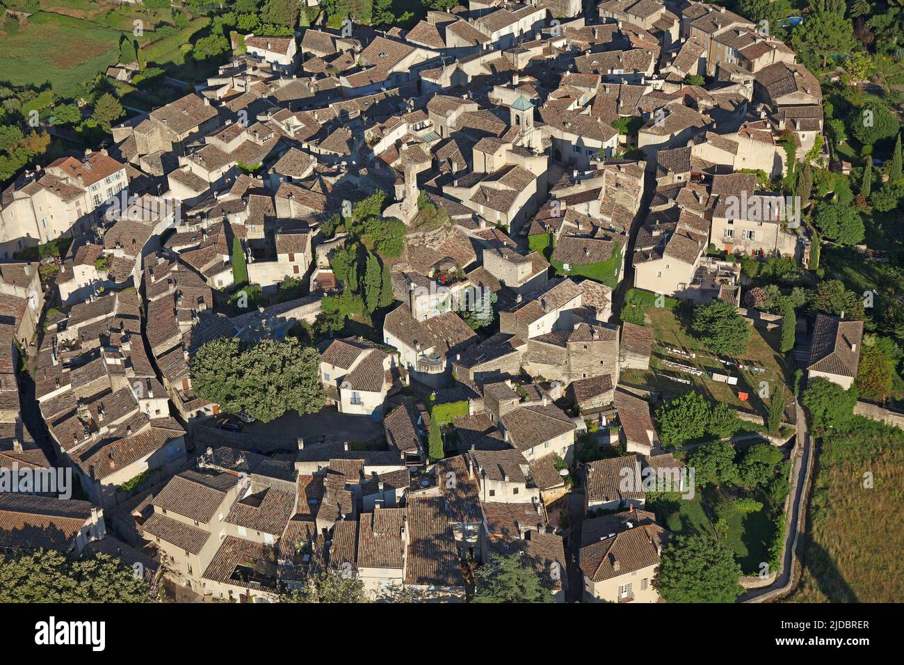 France, Vaucluse Lourmarin village labeled (aerial photo) Stock Photo