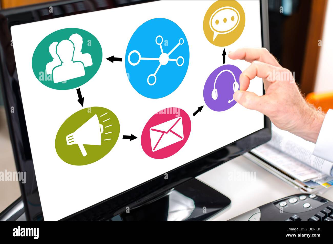 Network communication concept shown on a computer screen Stock Photo