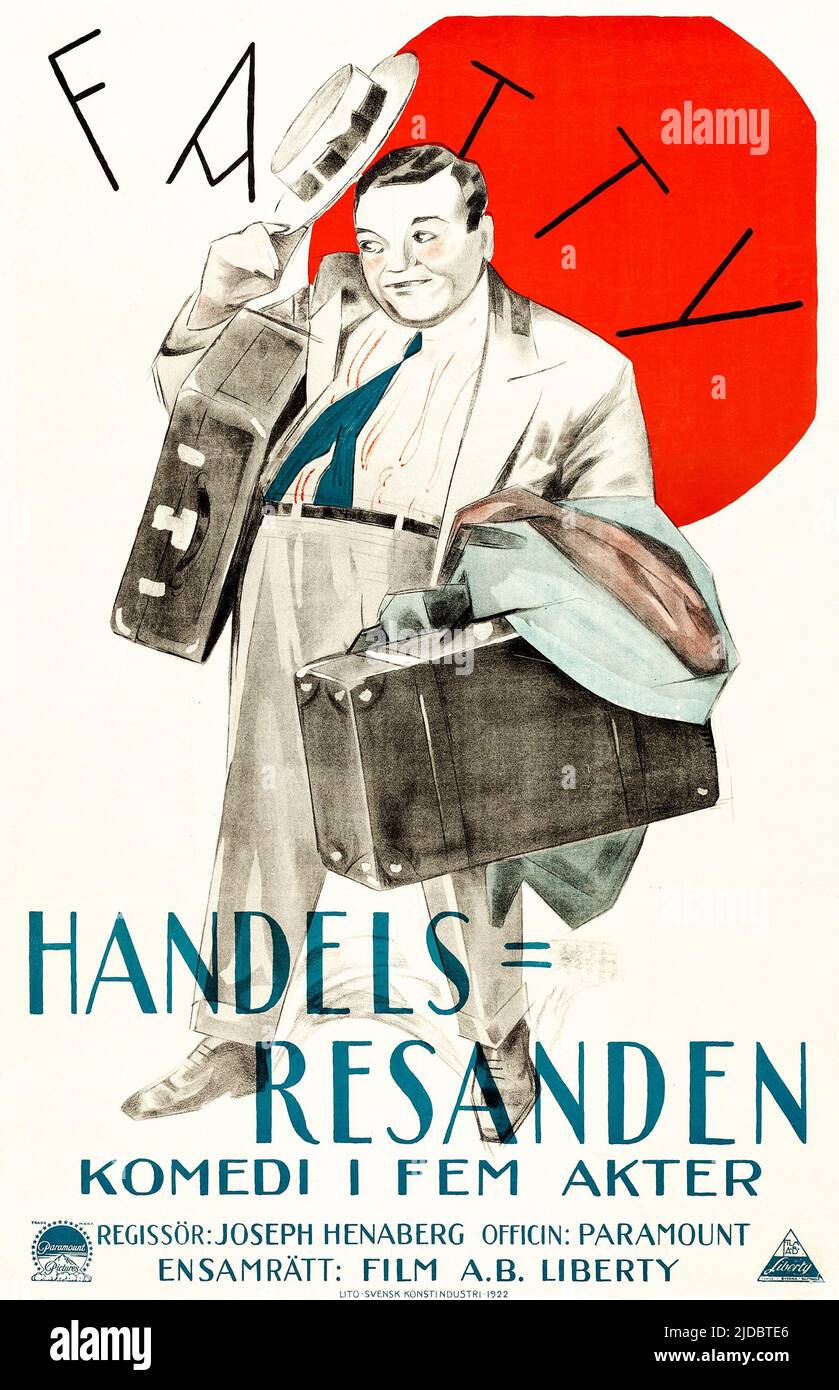 Handelsresanden - Fatty - The Traveling Salesman (Paramount, 1921). Swedish film poster. Roscoe Conkling 'Fatty' Arbuckle. Stock Photo