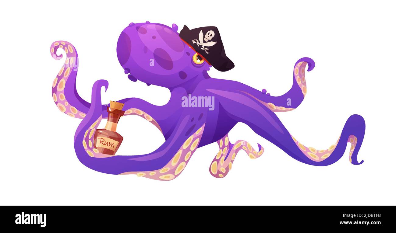Purple octopus cartoon vector illustration. Underwater cute animal Stock Vector