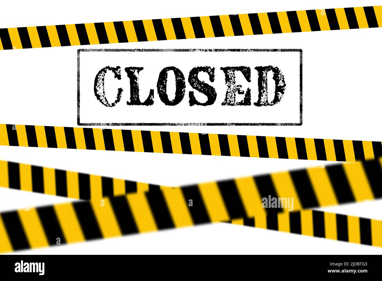 Barrier tape with the word closed as a symbol for closings and lockdown as a 3d rendered illustration Stock Photo