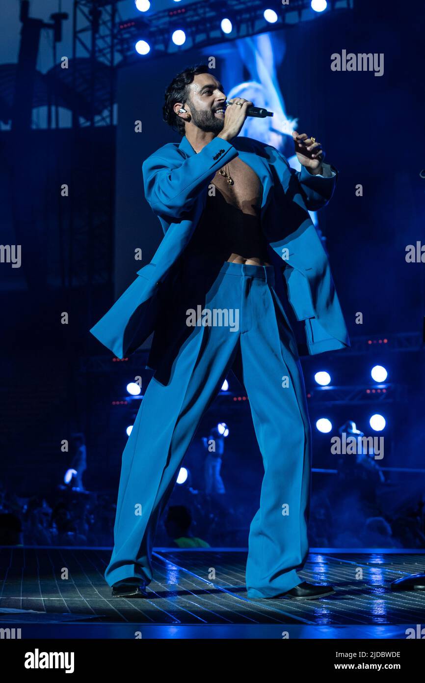Italian singer Marco Mengoni performs in concert at San Siro Stadium. Milan (Italy), June 19th Italian singer Marco Mengoni performs in concert at San Siro Stadium. Milan (Italy), June 19th