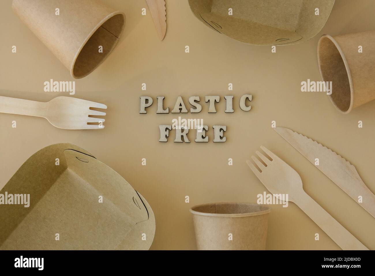 PLASTIC FREE text around Eco friendly, disposable, recyclable