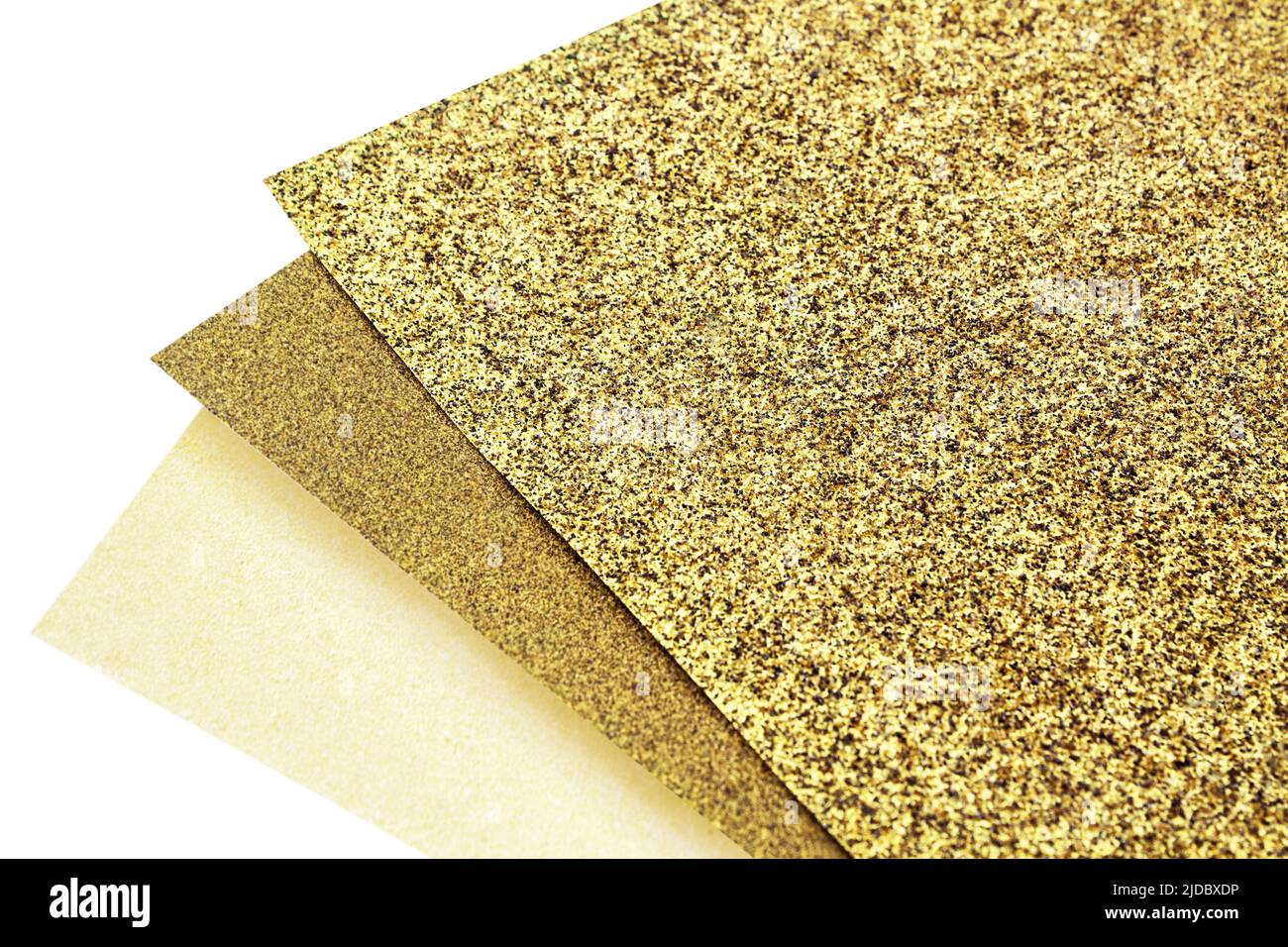 3 various sand papers isolated on white background close up Stock Photo