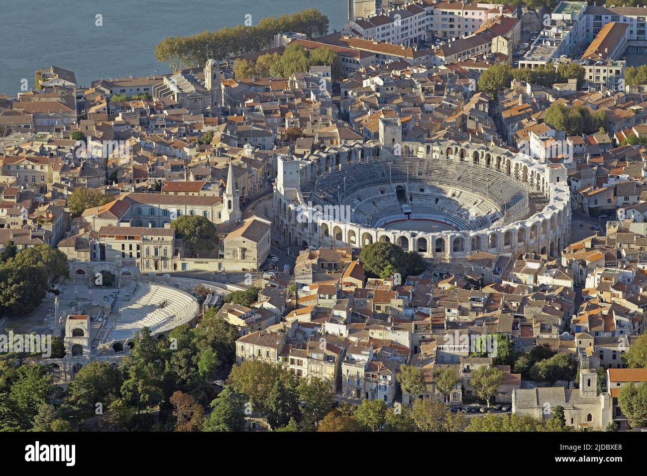 France, Bouches-du-Rhône, Arles historic city, aerial view Stock Photo