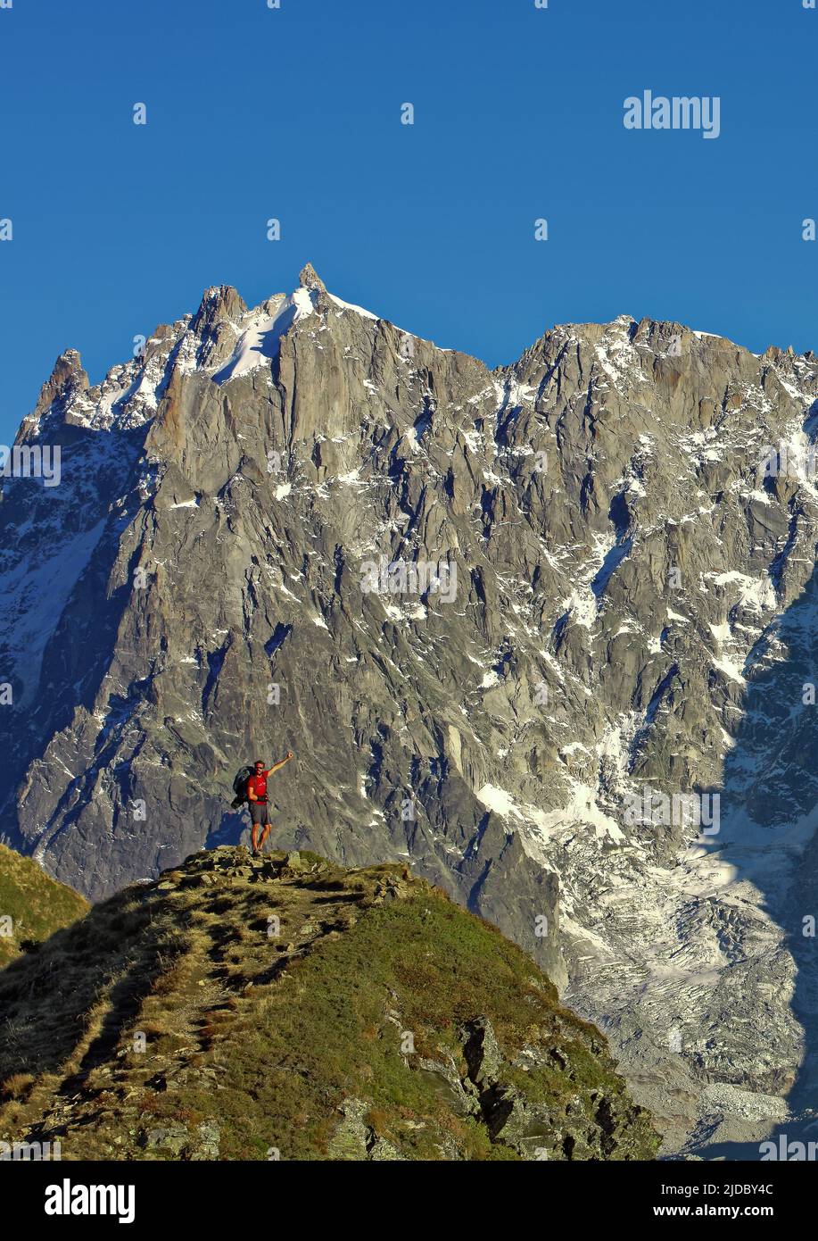 France, Haute-Savoie Massif du Mont Blanc, the Aiguille du Midi seen from Aiguillette du Brevent Stock Photo