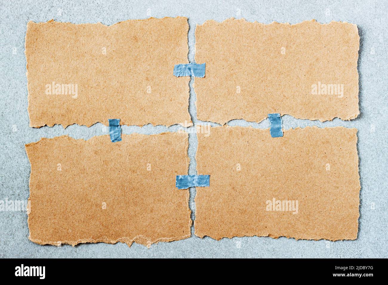 Empty aged damaged pieces of torn paper with adhesive scotch tape