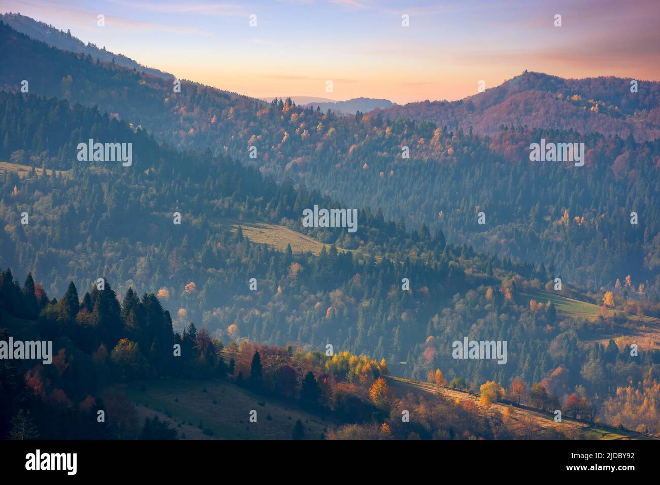 mountain landscape on a foggy morning. scenic nature background with ...