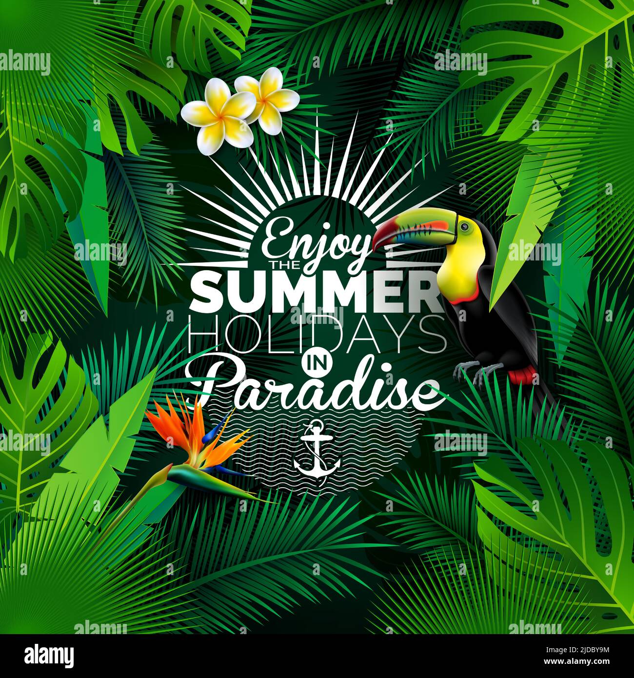 Tropical Summer Holiday Design with Toucan Bird and Parrot Flower on ...
