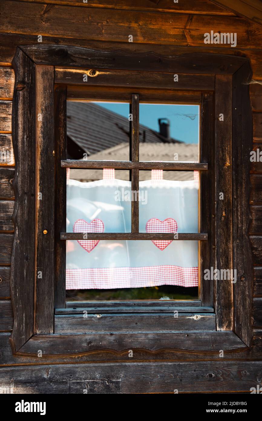 Rustic wooden cabin window in the German Alps Stock Photo - Alamy