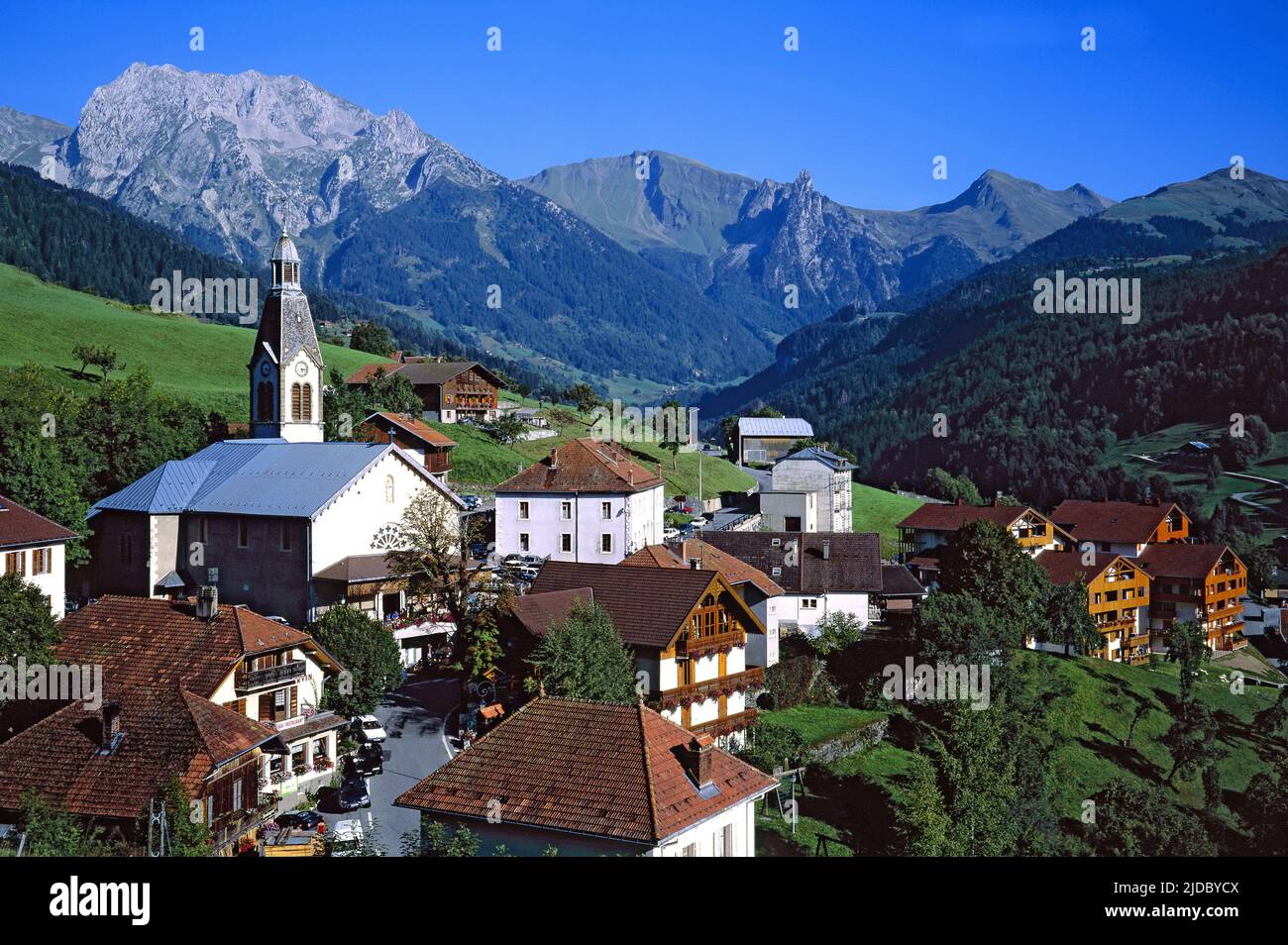 France, HauteSavoie (74) Manigod, the village south of the Aravis massif Stock Photo Alamy