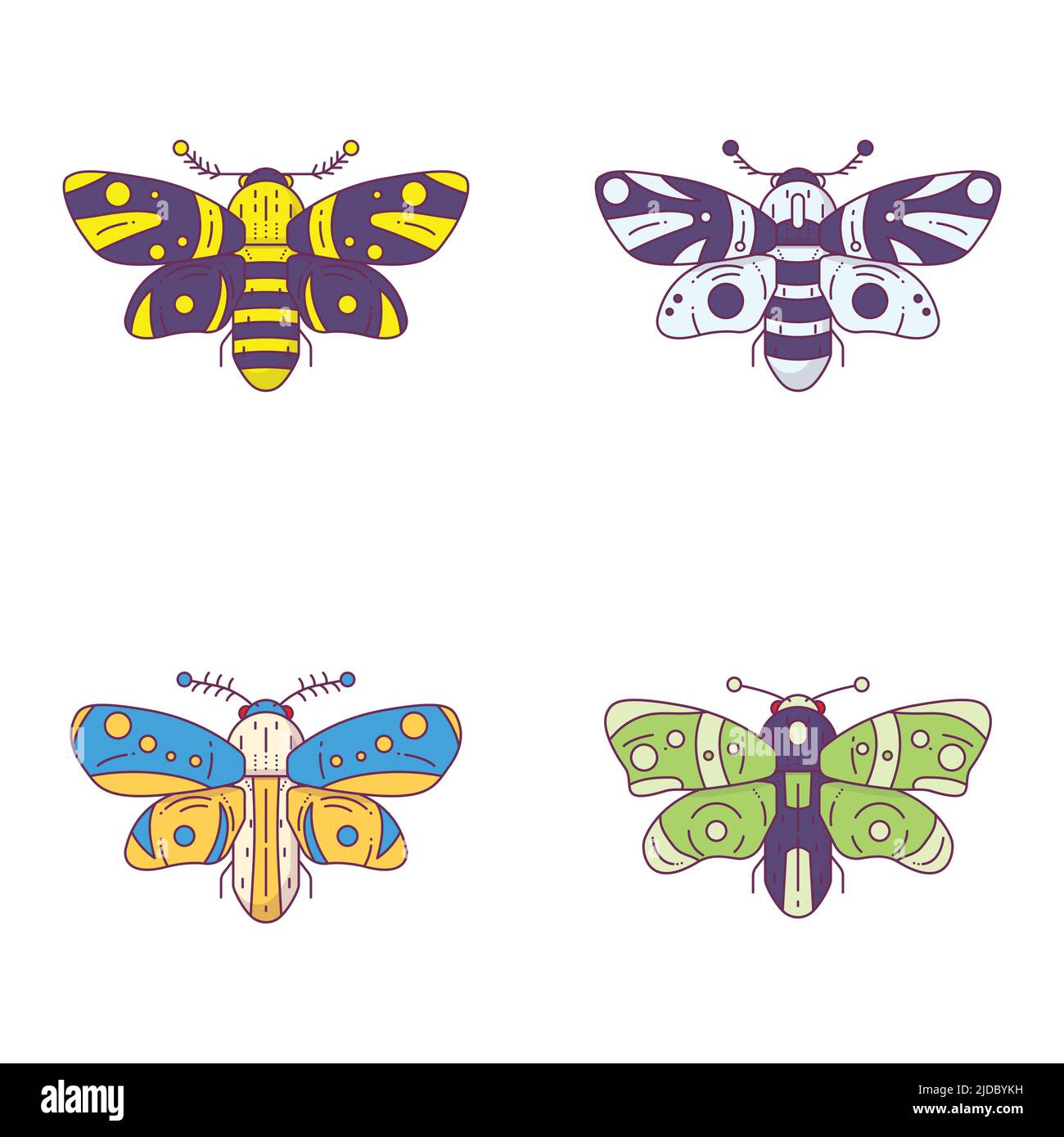 Set of line style moths Stock Vector