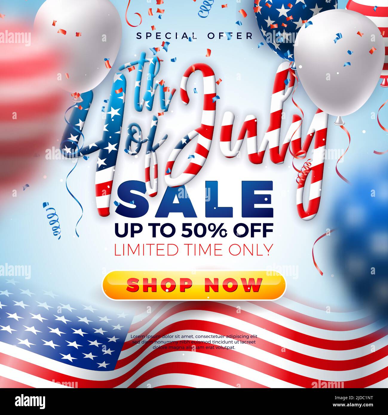 Fourth of July Independence Day Sale Banner Design with American Flag ...