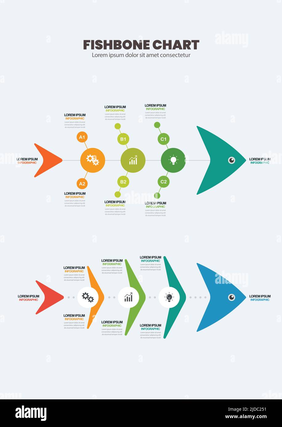 Fishbone chart diagram infographic. Business concept vector illustration Stock Vector