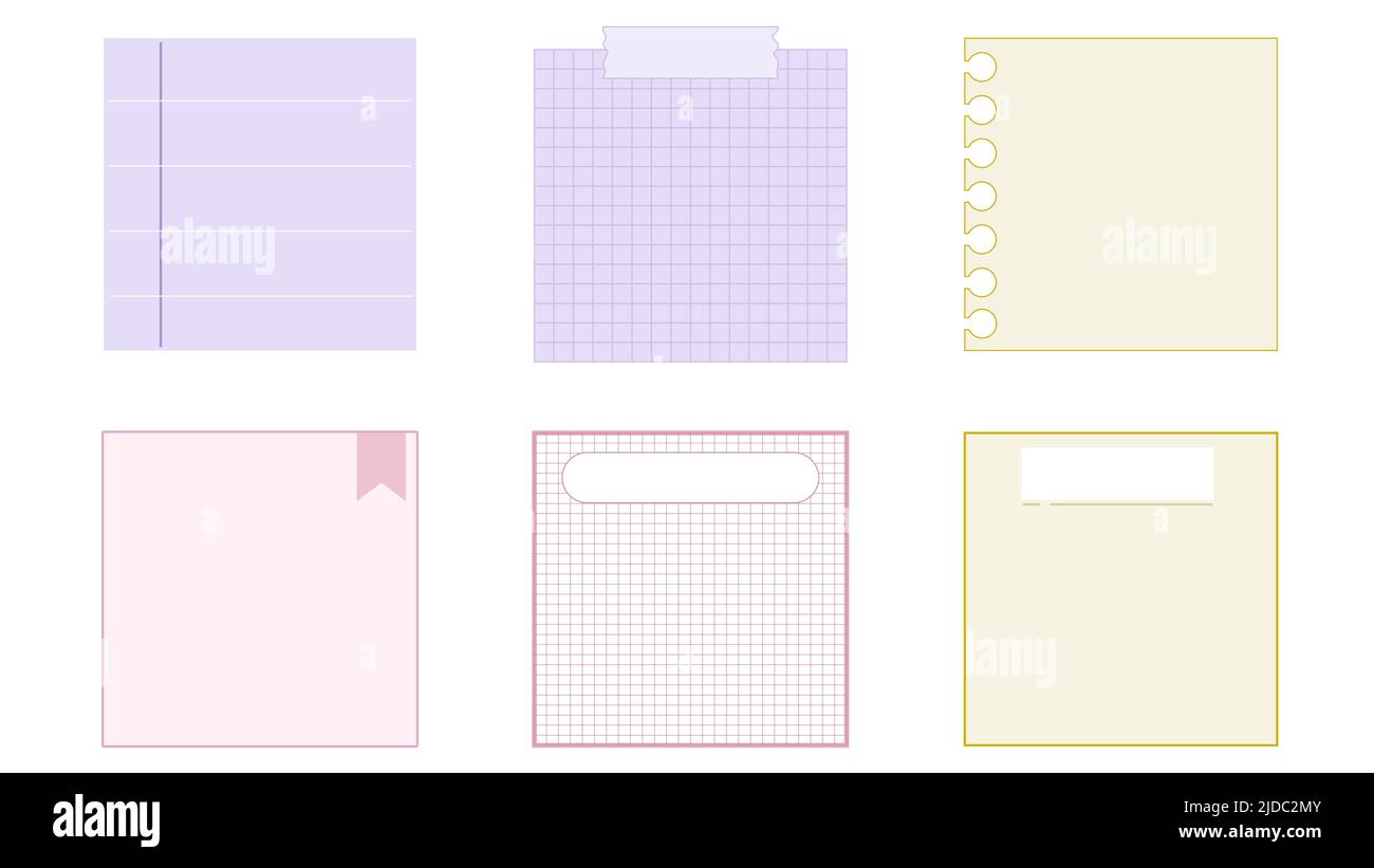 collection set of the cute colorful notepad template planner, memo, grid  paper, sticky note, reminder, and journal. cute, simple, and printable for  yo Stock Photo - Alamy