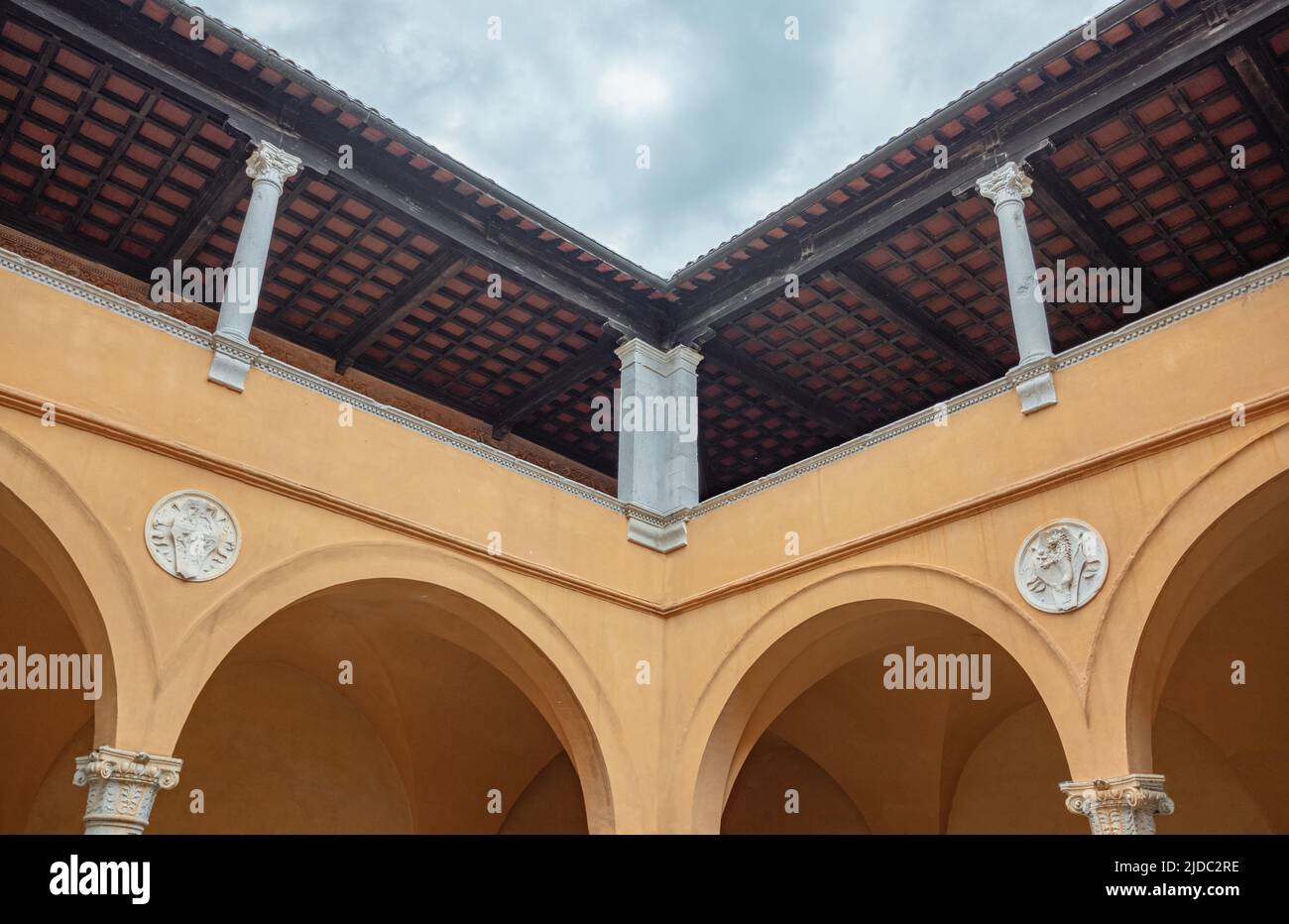 Gradara, Italy - May 29, 2018: The internal loggia of the Malatesta Fortress Stock Photo