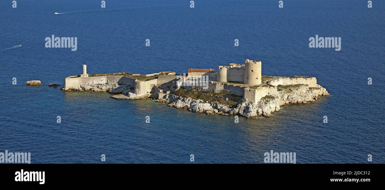 France, Bouches-du-Rhône Marseille, Frioul islands, Château d'If, (aerial view) Stock Photo