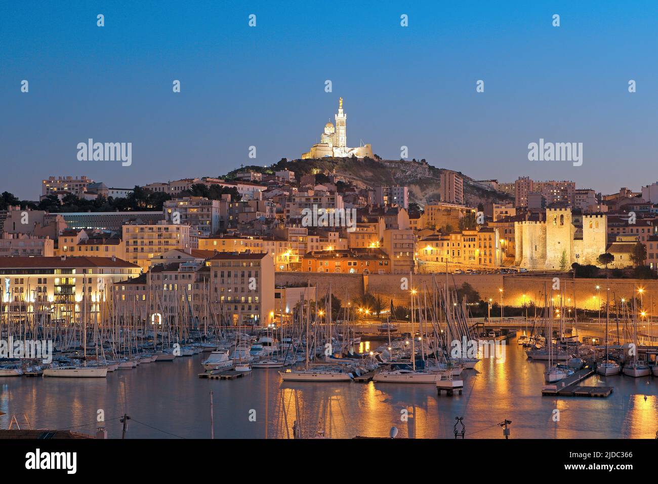 France, Bouches-du-Rhônes, Marseille, the old port at sunset, night ...