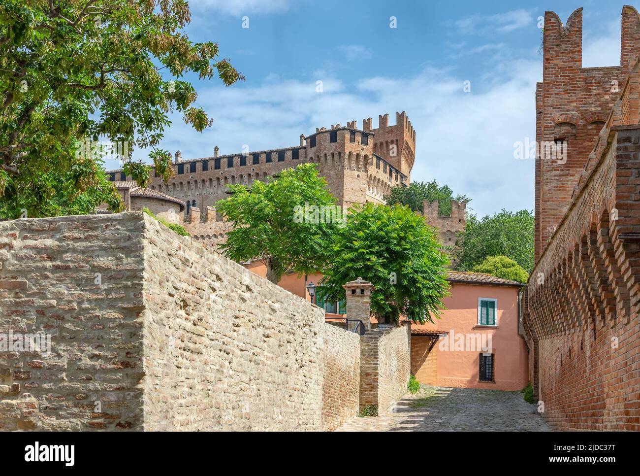 Gradara, Italy, the Malatesta fortress and the walls seen from the village Stock Photo