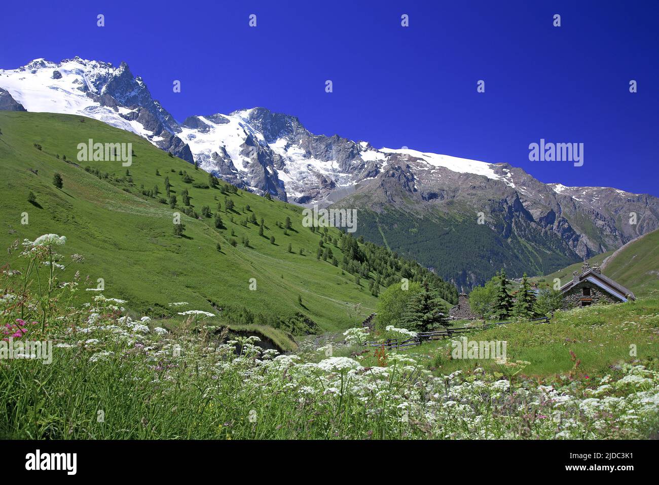 France, Hautes-Alpes La Grave, Meije massif, Ecrins National Park, chalets Stock Photo