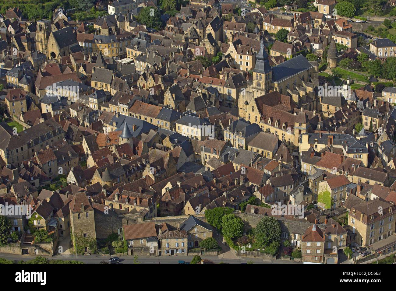 France, Dordogne, Sarlat-la-Caneda historic city and a major tourist site, (aerial photo) Stock Photo