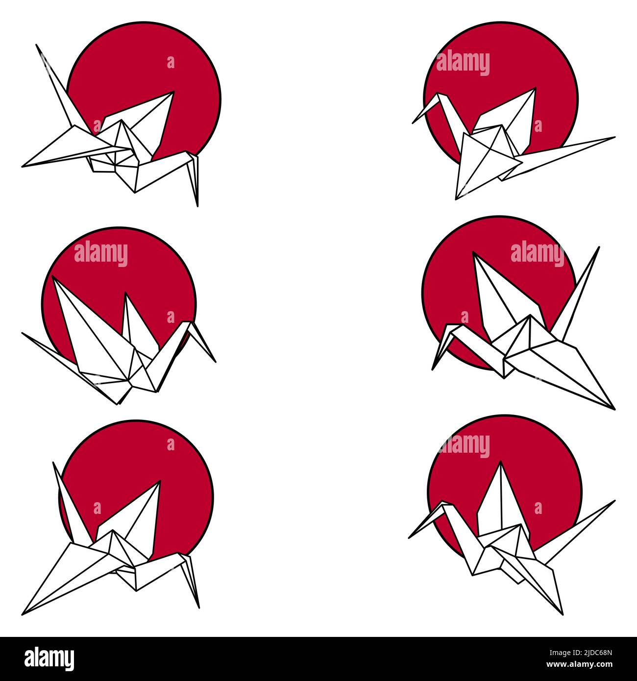 Set of origami crane white on Japan flag in background vector