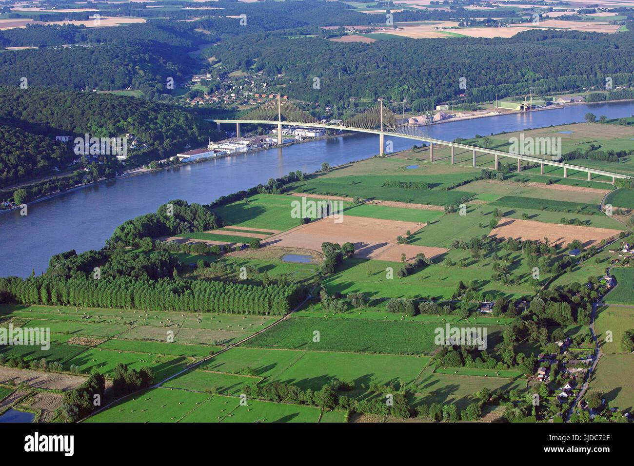 France, Seine-Maritime, Caudebec-en-Caux Bridge Brotonne valley of the Seine (aerial view) Stock Photo