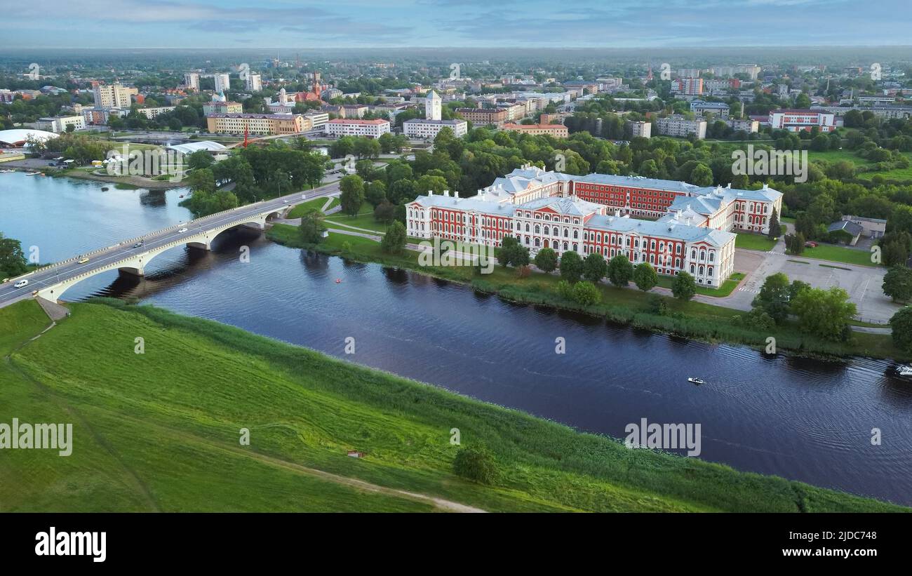 Aerial View of Jelgava City Panorama LLU Palace in Latvia, Zemgale