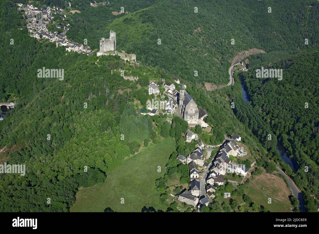 France, Aveyron Najac, classified village, aerial view Stock Photo