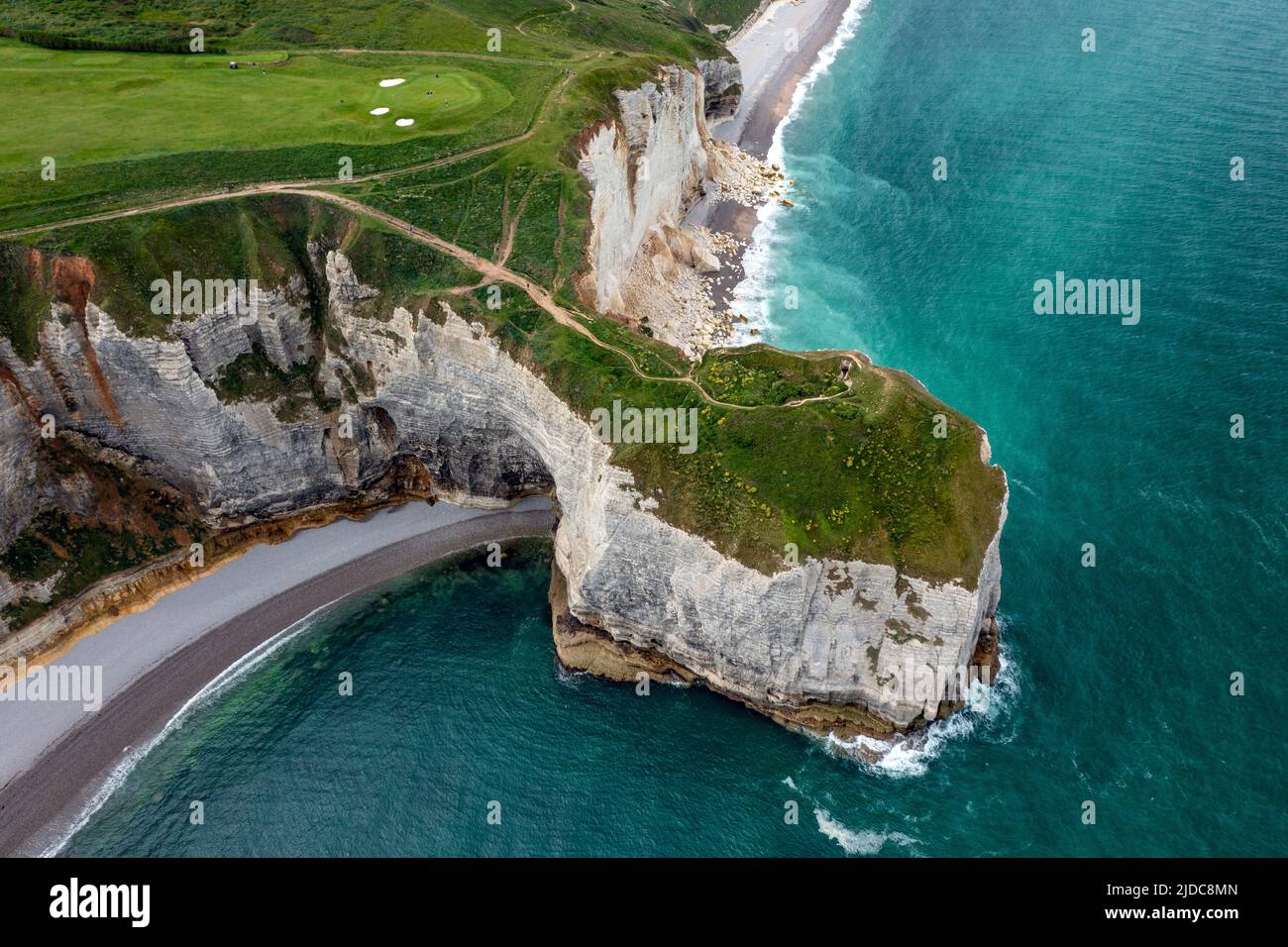 Aerial view of the famous White cliffs of Etretat and the Alabaster ...