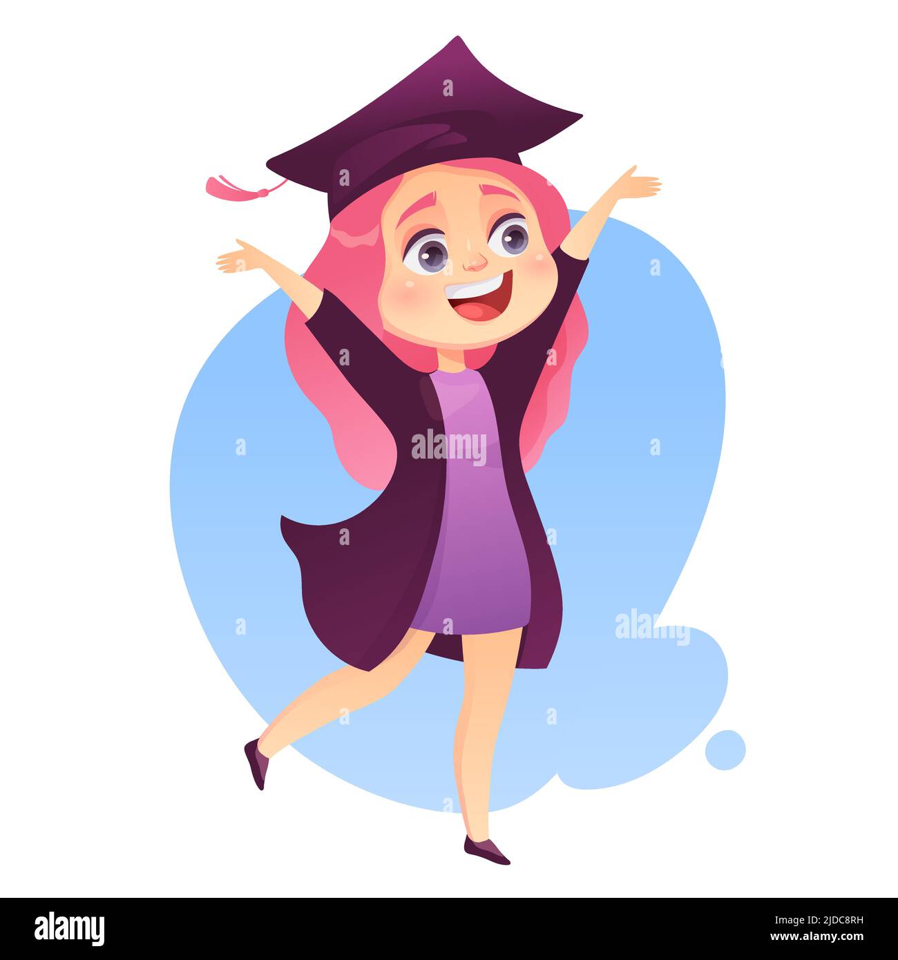 Happy girl in in graduation gown and cap, cartoon vector illustration. Stock Vector