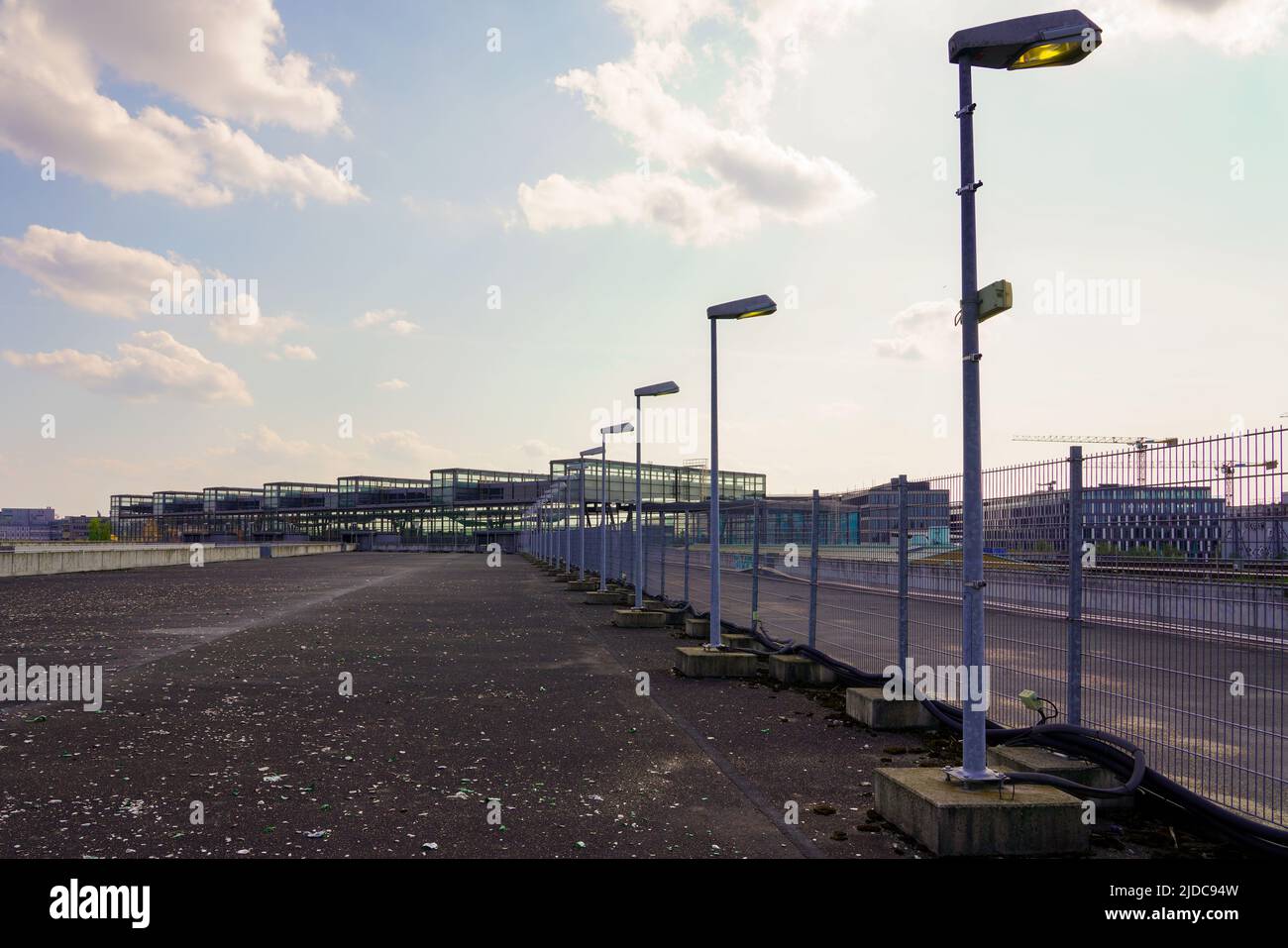 Buildings of Südkreuz station. Access from pedestrian path of the North-South Green Park in Berlin to the train station, Berlin, Germany, 2.5.22 Stock Photo