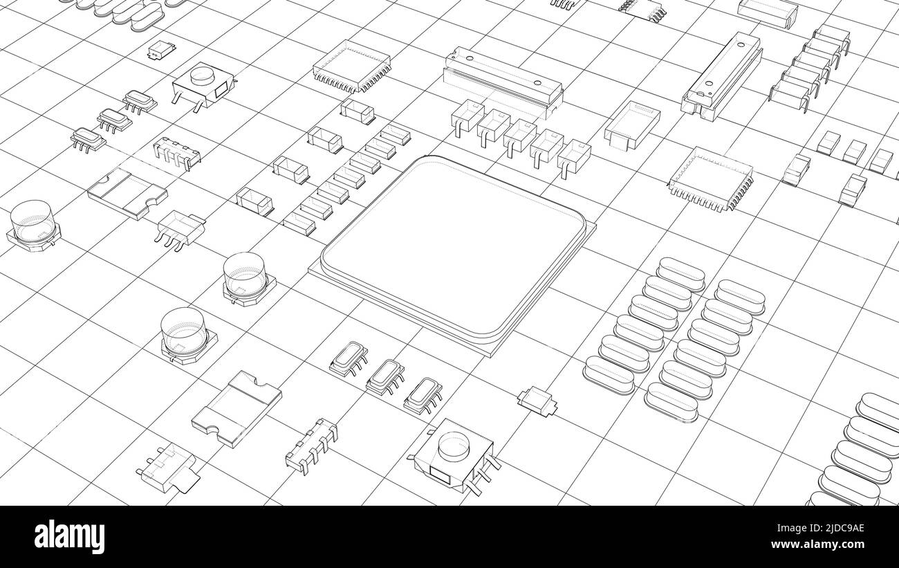 Electric circuit board, various chips. Vector Stock Vector Image & Art