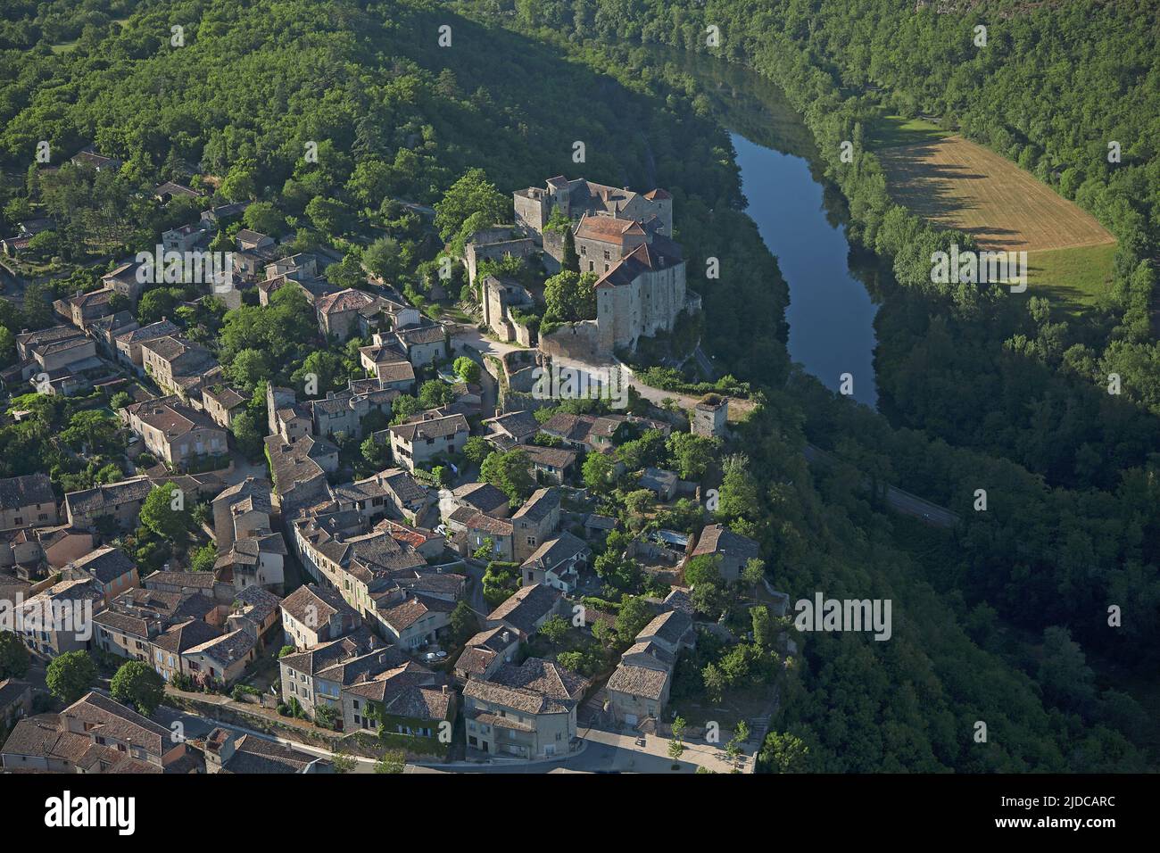 France, Tarn-et-Garonne Bruniquel, classified village (aerial view) Stock Photo