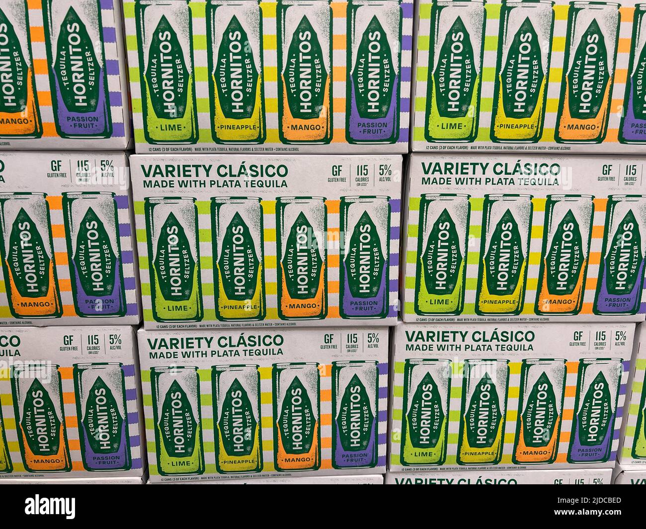 Orlando, FL USA June 5, 2022 Boxes of cans of Hornitos Tequila Hard
