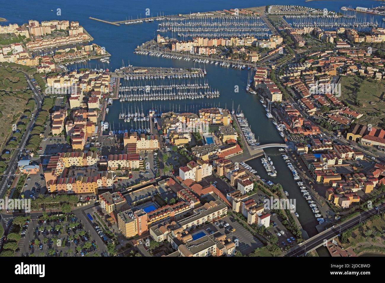 France, Aude, Gruissan, the resort is the main department of Aude in the Gulf of Lion (aerial photo), Stock Photo
