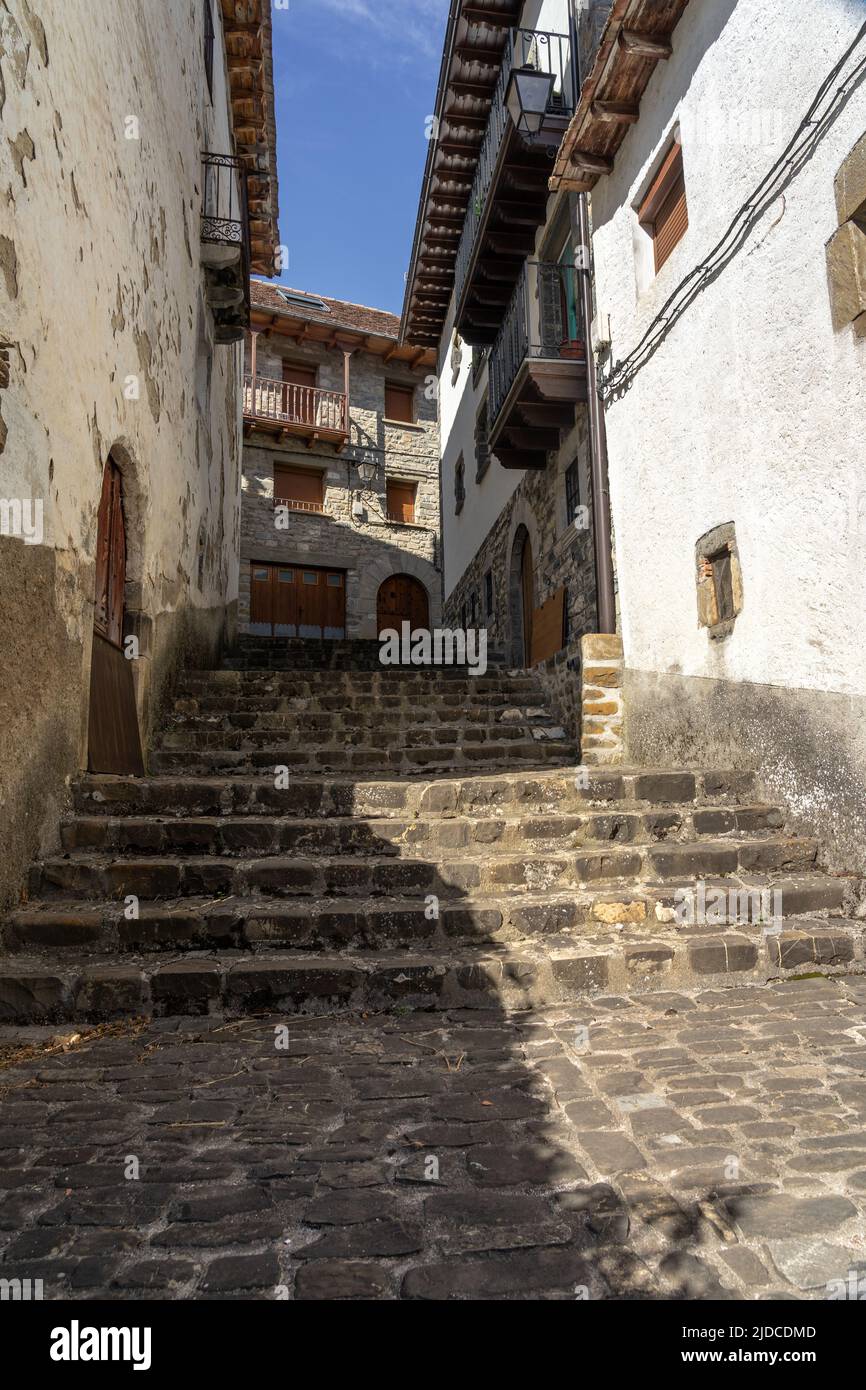 Old town of the beautiful village of Ansó, Pyrenees region, Huesca, Aragon, Spain. Stock Photo