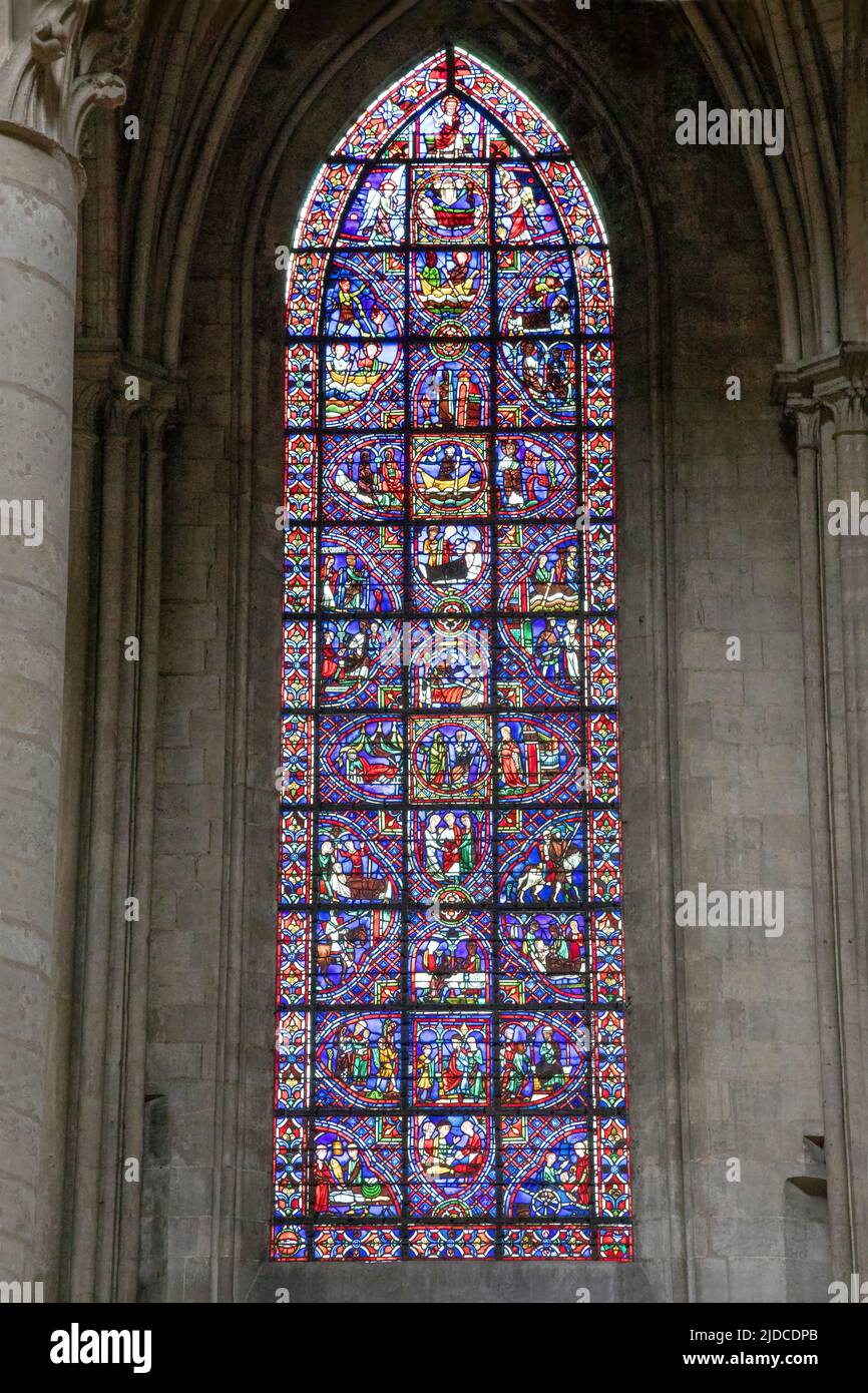 Original stain glass windows inside Rouen's Cathedral of Notre-Dame in Normandy, France Stock Photo