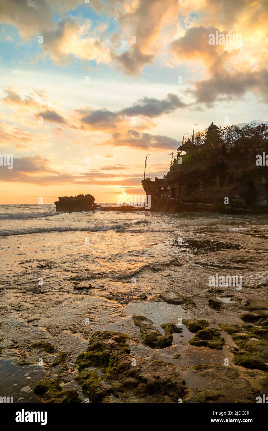 Sunset at tanah Lot temple in Bali Stock Photo