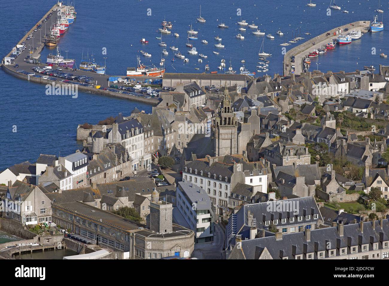 France, Finistère, Roscoff, aerial view of the port city Stock Photo