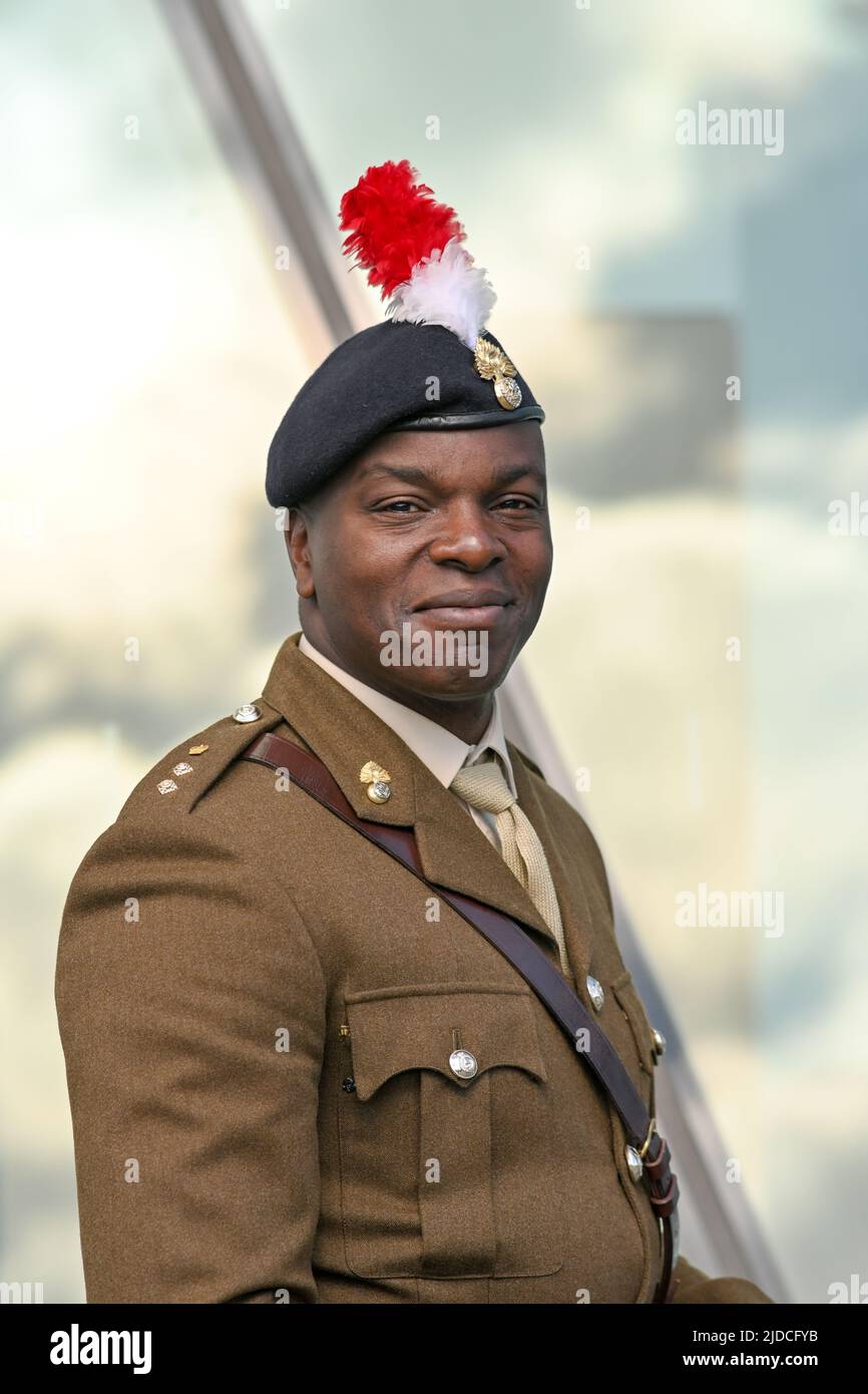 London, UK. 20th June, 2020. Shaun Bailey is a London Assembly Members join with the Chair of the London Assembly, members of the Armed Forces, London Assembly Members and the City Hall branch of the British Legion to pay tribute to the UK's servicemen and women ahead of Saturday's National Armed Forces Day. This will the first Armed Forces Day flag raising ceremony to take place at City Hall's new location at the Royal Docks. Credit: See Li/Picture Capital/Alamy Live News Stock Photo