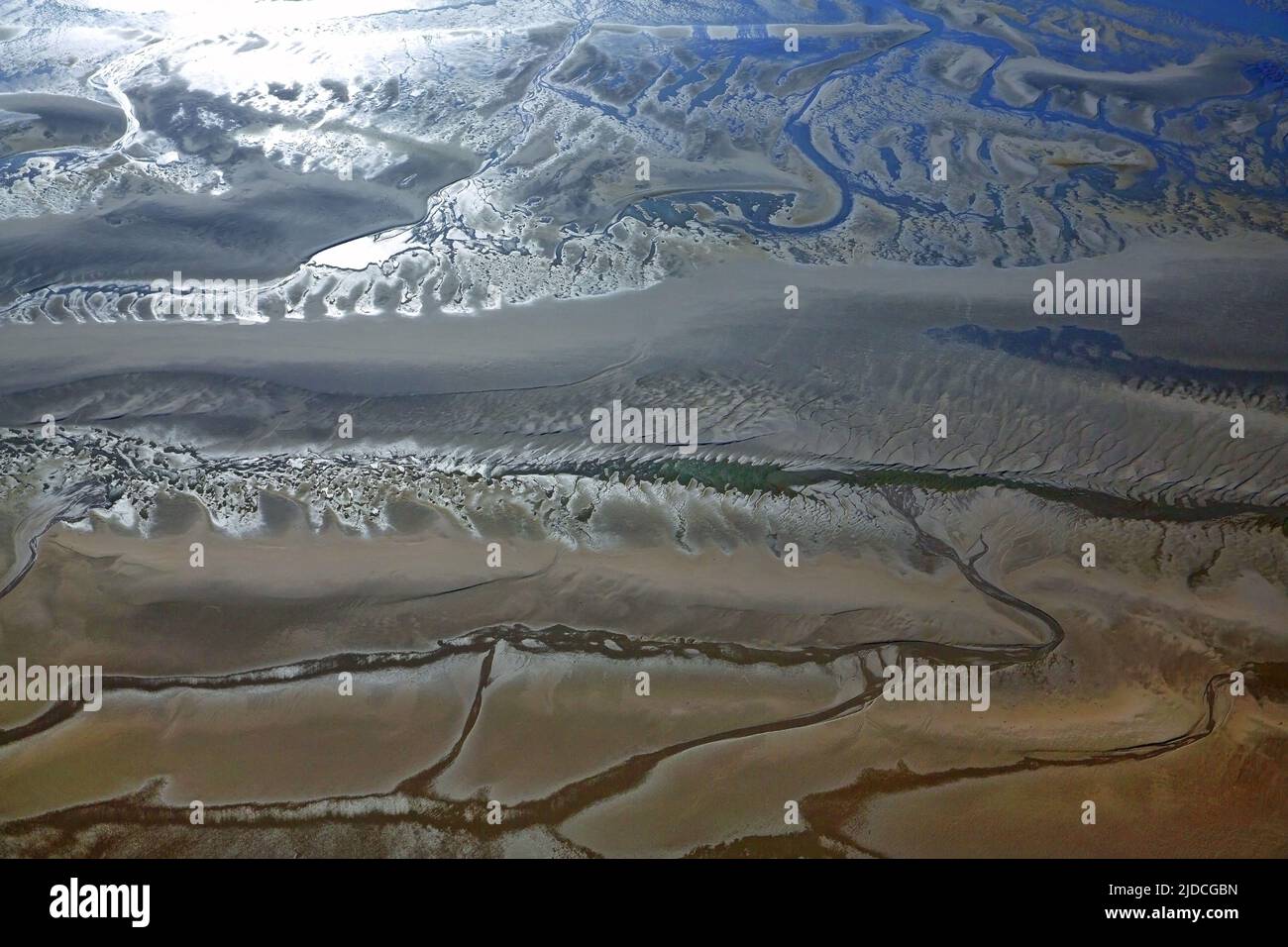 France, Pas-de-Calais (62), Authie Bay, quicksand in the estuary (aerial view) Stock Photo