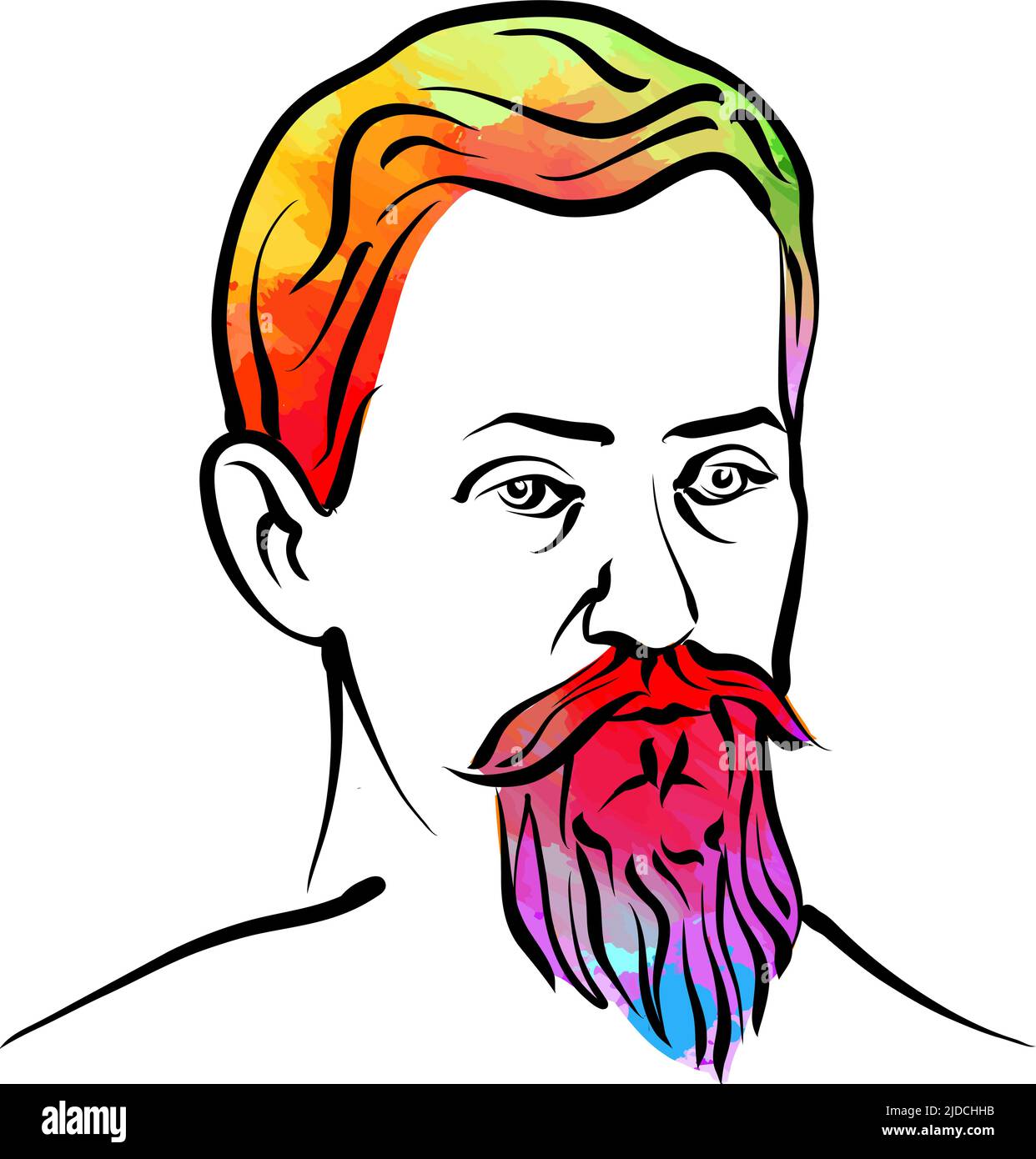 Johannes Kepler colorful hair vector drawing. Hand-drawn outline sketch. Drawing for use on any marketing project and for resale as print. Stock Vector