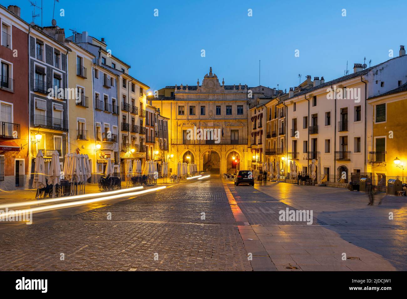Night view of Town Hall and Plaza Mayor, Cuenca, Castilla-La Mancha, Spain Stock Photo